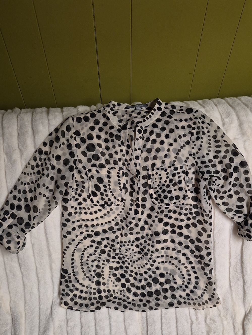 Ny Collection Black Polka Dot Button-Front Shirt on Cream